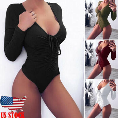 

Womens PLUS SIZE Long Sleeve Stretch Bodysuit Ladies Leotard Body Top Tshirt