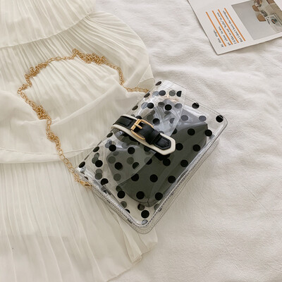 

2019 new small fresh messenger bag female Korean version of the fashion wave point square bag personality chain single shoulder jelly child package