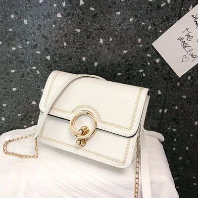 

2019 new casual wild fresh temperament embroidered line Messenger bag female fashion simple sewing thread chain shoulder bag