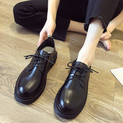 

College wind shoes autumn shoes Korean version of fashion network celebrities with thick heels small leather shoes temperament