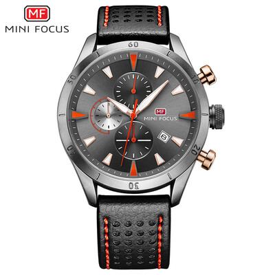 

MINI FOCUS Mens Watch Watch Quartz Watch Business Casual Three Eyes Calendar Waterproof Leather Strap