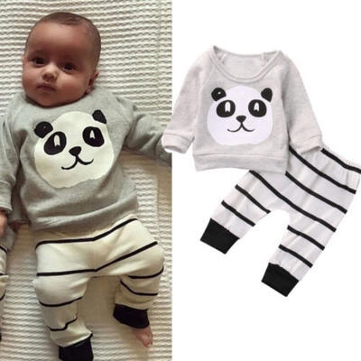 

Baby Boy Girls Cartoon Panda Printed Long Sleeve Tops Pants Outfit Set 0-18M
