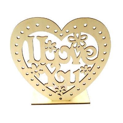 

Wooden Wedding Ornaments Heart-shaped Crafts Bride & Bridegroom Romantic Table Plate Pendants with LED Candle Light Wedding Party