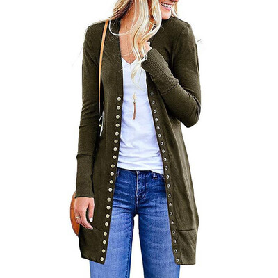 

Toponeto Womens Fashion Solid Color Long-Sleeved Button Cardigan Loose Knit Jacket Coat