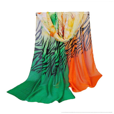 

New Women Chiffon Scarf Contrast Color Zebra Flower Print Colorful Long Shawl Pashmina