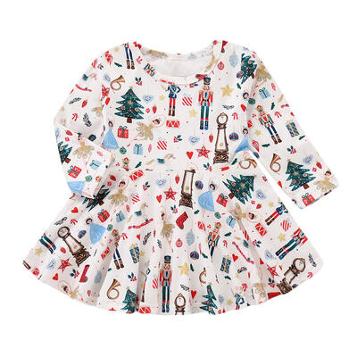 

Christmas Print Swing Dress Princess Girls Long Sleeve Cotton Kids Clothing