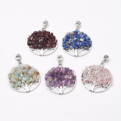 

Natural Mixed Gemstone European Dangle Beads Large Hole Pendants with Antique Silver Plated Alloy Findings