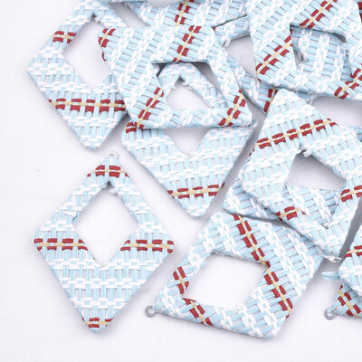 

Handmade Raffia Woven Big Pendants with Iron & Aluminum Findings Rhombus Platinum LightSkyBlue 69x485x4mm Hole 18mm