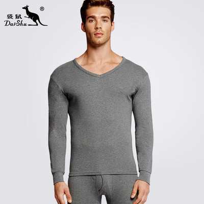 

Kangaroo DaiShu Qiuyi Qiuku mens cotton warm suit mens V-neck solid color base thin sweater shawl