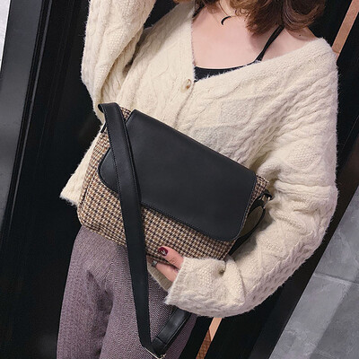 

Tailored Women Retro Woolen Shoulder Bag Simple Art Casual Wide Shoulder Strap Bag