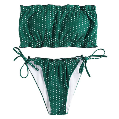 

Strapless Backless Padded Polka Dot Print Low Waist Women Bikini Set