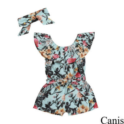 

2Pcs Newborn Baby Girl Ruffle Floral Short Sleeve Romper Jumpsuit Outfits Summer