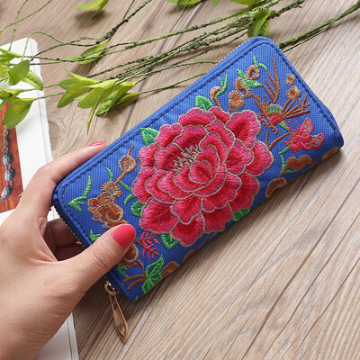 

Tailored Women Fashion Single Pull Embroidery Ethnic Style Wallet Card Bag Coin Bag Black