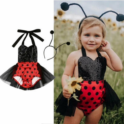 

US Toddler Baby Girls Ladybug Sunsuit Tutu Dress Headband Outfits Clothes Skirt