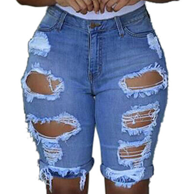 

Tailored Women Elastic Destroyed Hole Leggings Short Pants Denim Shorts Ripped Jeans