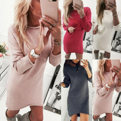 

Fashion Womens Lady Autumn Long Sleeve Casual Loose Tops Mini T-shirt Dress