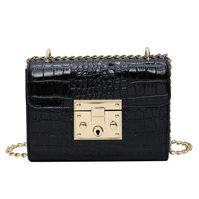 

Alligator Small Square Bag Women Crocodile Leather Crossbody Bags Retro Chain Handbag Lock Messenger Shoulder Bag T3G