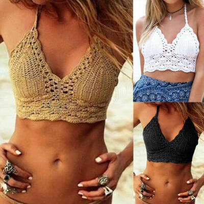 

USA Women Crochet Lace Vest Crop Top Knitted Bra Boho Beachwear Bikini Tank Hot