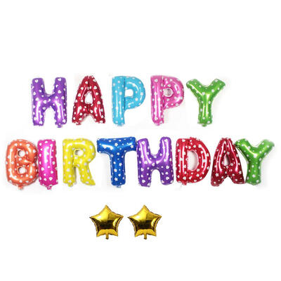 

Aluminum Foil Balloon Colorful Happy Birthday2pcs Golden Star Home Decor