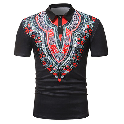 

ZT - PL05 Men African Print Pullover Short Sleeve Summer Casual Shirt with Turn-down Collar