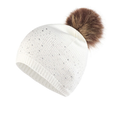 

Tailored Fashion Women Knitting Wool Hemming Hat Rhinestone Keep Warm Winter Fur Ball Cap