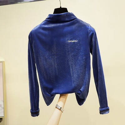 

Women Autumn Embroidered Slim High Collar Bottoming Long Sleeve Solid Color Casual T-shirt