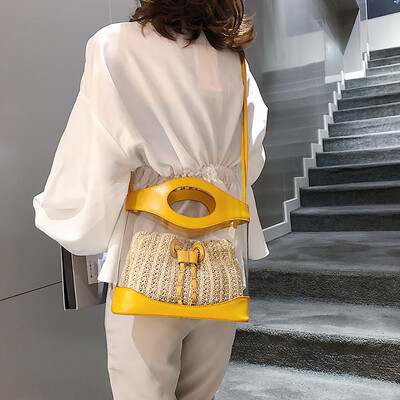 

Tailored Women Fashion Wild Transparent Bucket Backpack Messenger Shoulder Bag Weave Bag