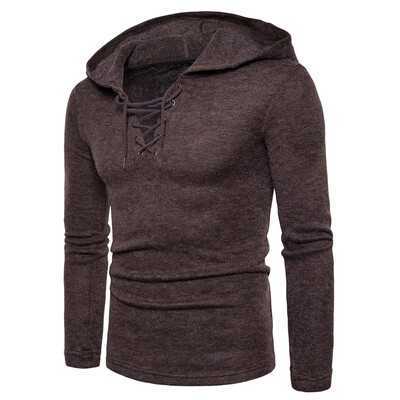 

Hooded Lace Up Long Sleeve Knitted Sweater