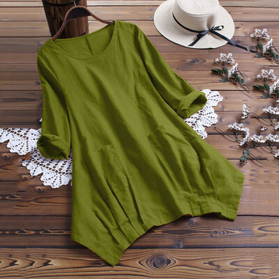 

Starmoon Women Casual Loose Solid Color Pockets O-Neck Short Sleeve Long T-Shirt Blouse
