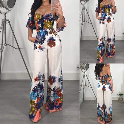 

Starmoon Women Sexy Print Off Shoulder Self Tie New Ruffle Half Sleeve Elegant Jumpsuit