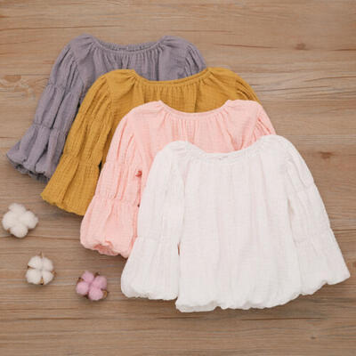 

US Newborn Baby Girls Lantern Sleeve Tops Shirts Blouse Warm Round Neck Clothes