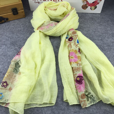 

Spring&Autumn New Embroidery Embroidered National Wind Gifts Women Fresh Japanese&Korean Wind Cotton Scarf Shawl Keep Warm