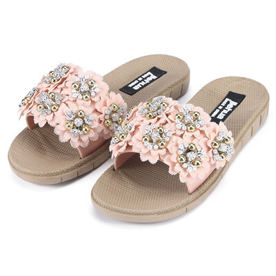 

Rose Womens Flower Flat Sandals Open Toe Slippers Wild Wear Casual Beach Shoes