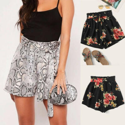

Casual Womens High Waisted Tie Belt Shorts Ladies Summer Holiday Beach Pants