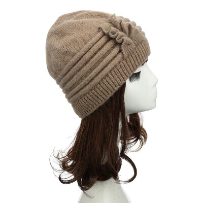 

New Fashion Women Knitted Hat Ruffle Ornament Many Colors Thick Warmer Cap Headwear
