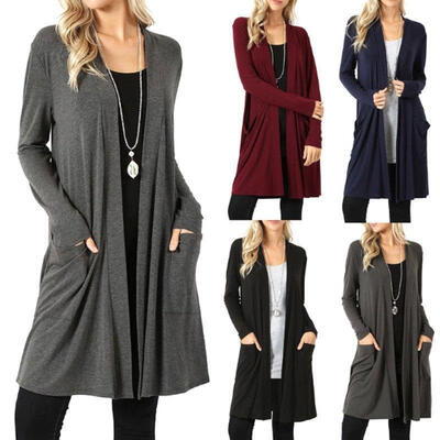 

Women Long Sleeve Solid Color Casual Coat Long Cardigan Outwear Tops