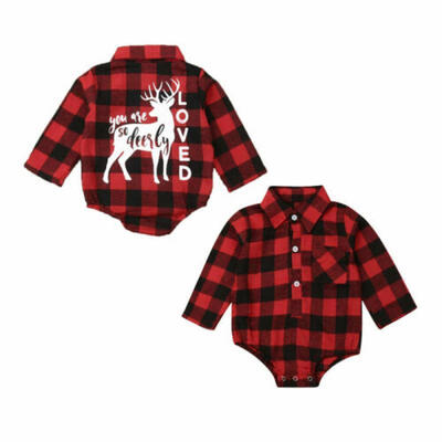 

Xmas Newborn Baby Girl Boys Christmas Romper Bodysuit Plaid Shirt Outfit Clothes