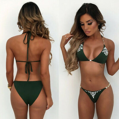 

Women Sequin Rhinestone Crystal Diamond Push-up Bikini Set Swimsuit Swimwear