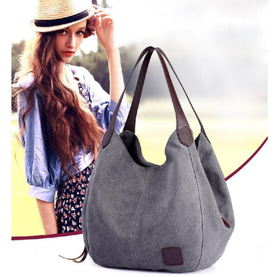 

Fashion Women Vintage Canvas Handbags Shoulder Bags Large Capacity Multi-Pockets Casual Ladies Totes