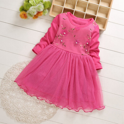 

Kids Girls Casual Long Sleeve Princess Costume Baby Floral Print Children Mesh Princess Dresses