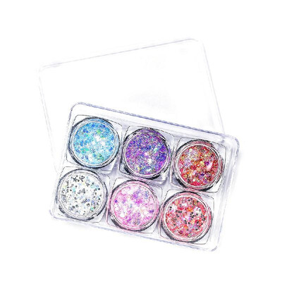 

6 ColorsSet Eyes Glitter Sequins Iridescent Flakes Shiny Gel Cosmetic Chunky Glitter for Eye Shadow Body Nail Lips Face Hair Glit