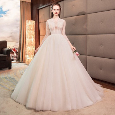 

Luxury Women Lace Dream Wedding Dresses Sexy V-neck Long Sleeve Chapel Train Princess Vintage Wedding Dress