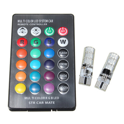 

Pair of T10 5050 SMD 6LED RGB Remote Control Reading Wedge Light Bulb