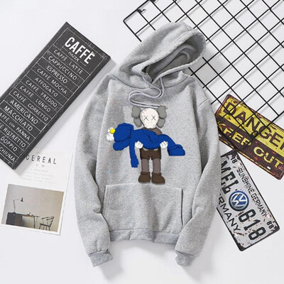 

Double Doll Embroidered Print Hooded Couple Sweatshirt O-Neck Standard Thickness Print Loose Type Top