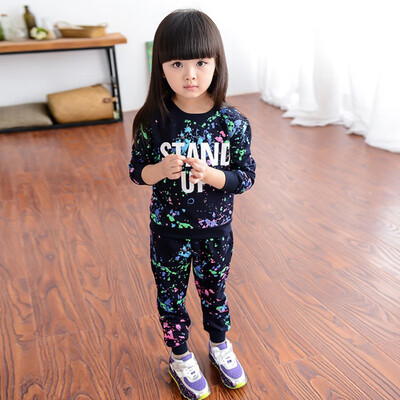 

Autumn Baby Girl Set Children Leisure Suits Colorful Graffiti Letters Long-sleeved Sweatshirt Trousers Clothing Set