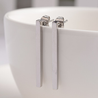 

304 Stainless Steel Stud Earrings Rectangle Stainless Steel Color 15x2mm Pin 08mm