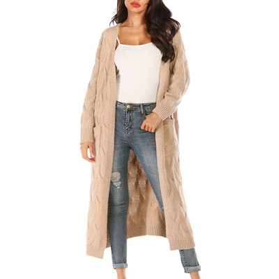 

Loose Solid Color Pocket Knit Thick Sweater Cardigan