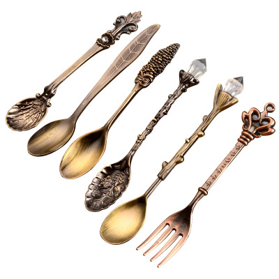 

Spoon Coffee Spoon Set Vintage Table Spoon Antique Tea Spoons Coffee Royal Style Metal Carved Fork Tablespoons 6 PcsSet 20