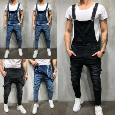 

Fashion Mens Denim Overalls Suspender Trousers Slim Fit Bib Pants Skinny Jeans