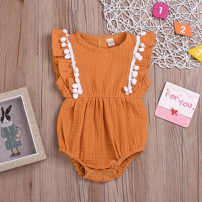 

Newborn Kids Baby Girls Clothes Solid Pompon Ruffles Romper Bodysuit Outfits